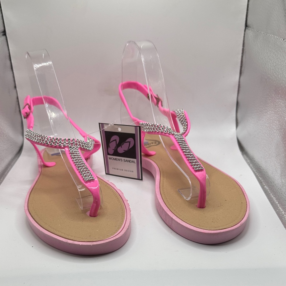 FASHION SZ 8 NWT Pink Women's Jelly Sandals with Rhinestone Detailing adj strap
